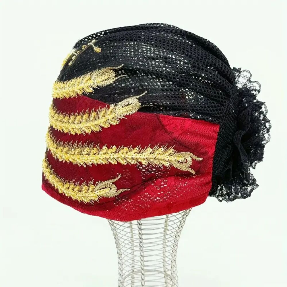 Red Beanie with Golden Beads Breathable Head Wrap and Chemo Cap Women & Girls - Picture 8 of 15